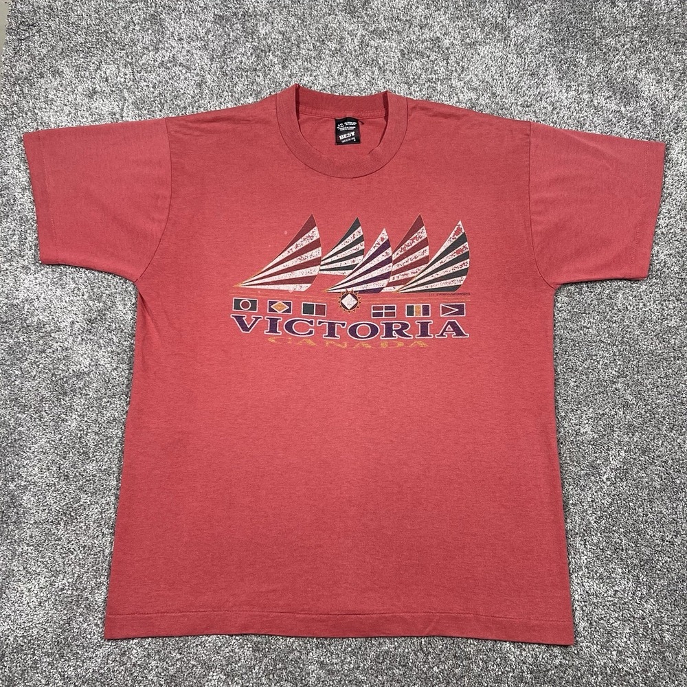 Vtg 1980s Victoria Canada Destination T Shirt L Faded Sailboats Single Stitch